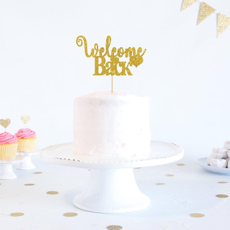 Maicaiffe Gold Glitter Welcome Back Cake Topper - Home Party Decoration - Welcome Sign - New Home/New Baby/Retiring from the Army/Return from Maternity Party Decoration - Image 5